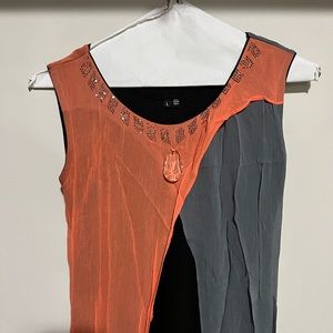 Designer Indian Pakistani peach grey black gown kurti tunic with diamonds